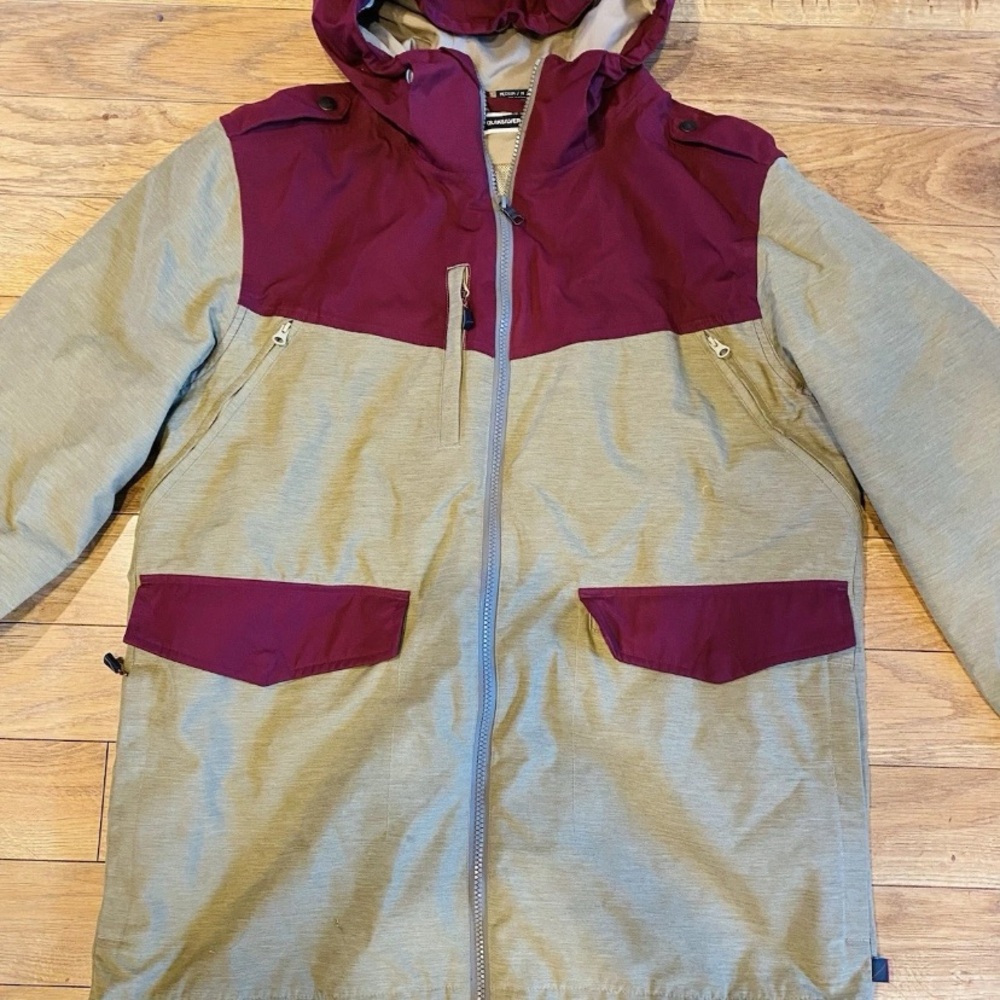 Quiksilver Men's Snow Jacket Medium Tan/Maroon Ski Snowboarding Style